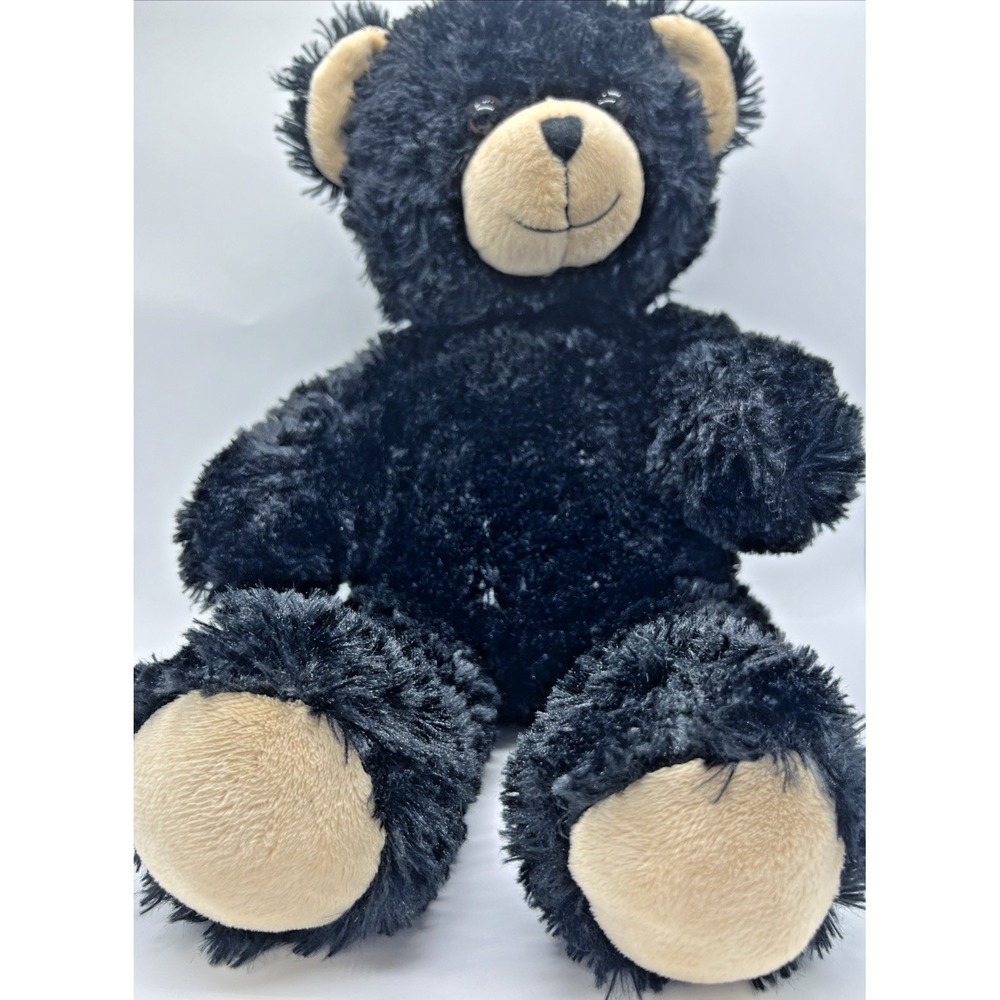 Plush Build A Bear Teddy Bear Black Fur - Smile Tan‎ Ears Feet And Snout 17" - Picture 4 of 12